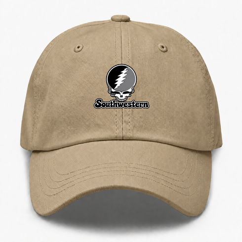 Southwestern Stealie Premium Unisex Dad Hat — Design: Southwestern University — Khaki