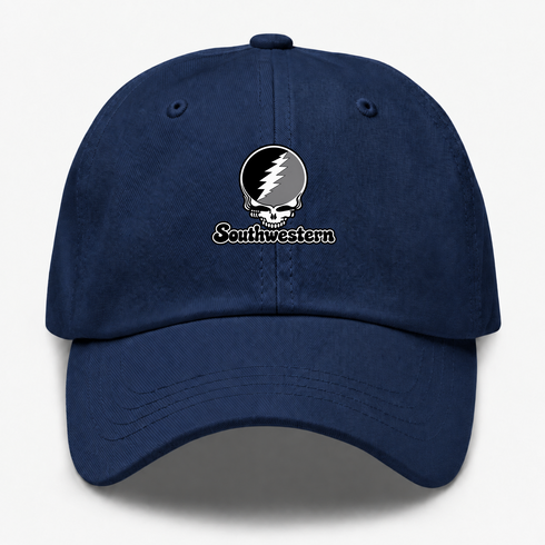 Southwestern Stealie Premium Unisex Dad Hat — Design: Southwestern University — Navy
