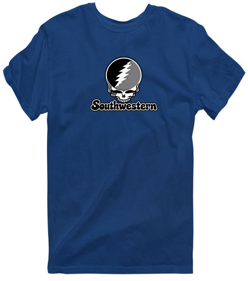 Southwestern Stealie Premium Unisex T-Shirt — Design: Southwestern University — Navy