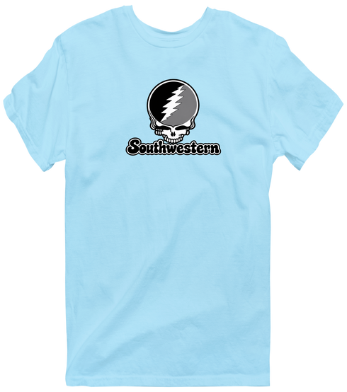 Southwestern Stealie Premium Unisex T-Shirt — Design: Southwestern University — Light Blue