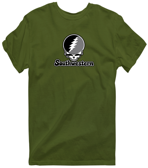 Southwestern Stealie Premium Unisex T-Shirt — Design: Southwestern University — Military Green