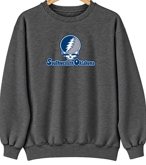 Southwestern Oklahoma Stealie Premium Unisex Crewneck — Design: Southwestern Oklahoma State University — Dark Heather