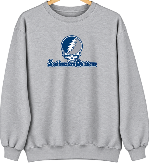 Southwestern Oklahoma Stealie Premium Unisex Crewneck — Design: Southwestern Oklahoma State University — Sport Grey