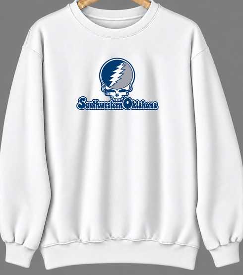 Southwestern Oklahoma Stealie Premium Unisex Crewneck — Design: Southwestern Oklahoma State University — White