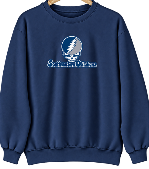 Southwestern Oklahoma Stealie Premium Unisex Crewneck — Design: Southwestern Oklahoma State University — Navy