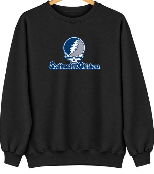 Southwestern Oklahoma Stealie Premium Unisex Crewneck — Design: Southwestern Oklahoma State University — Black