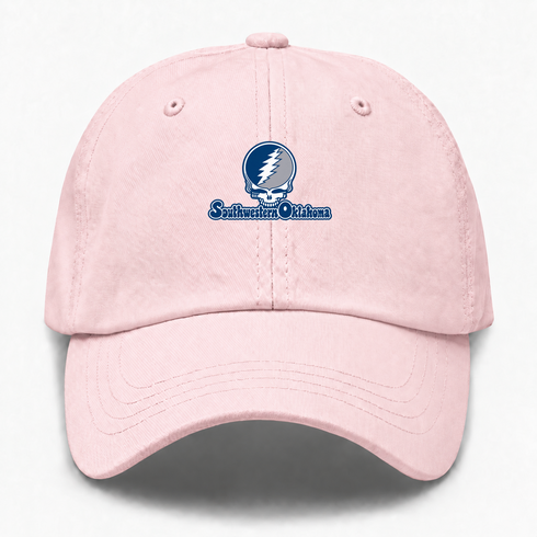 Southwestern Oklahoma Stealie Premium Unisex Dad Hat — Design: Southwestern Oklahoma State University — Pink