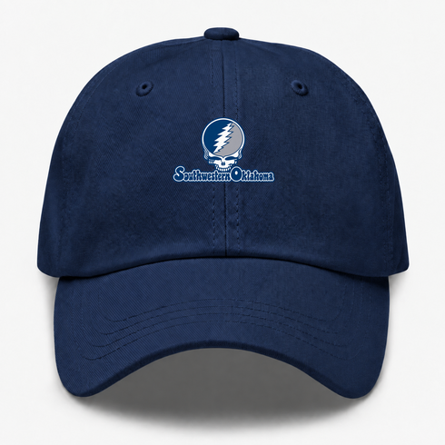Southwestern Oklahoma Stealie Premium Unisex Dad Hat — Design: Southwestern Oklahoma State University — Navy