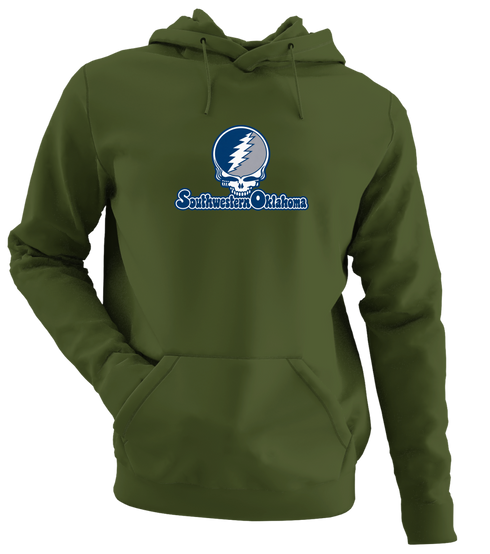 Southwestern Oklahoma Stealie Premium Unisex Hoodie — Design: Southwestern Oklahoma State University — Military Green