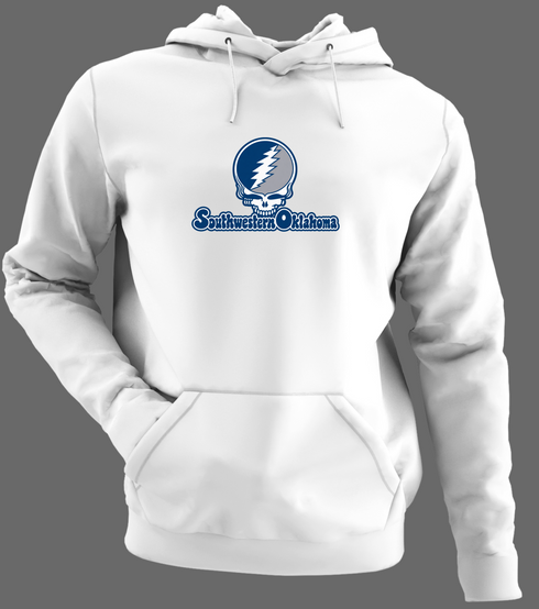 Southwestern Oklahoma Stealie Premium Unisex Hoodie — Design: Southwestern Oklahoma State University — White/Grey