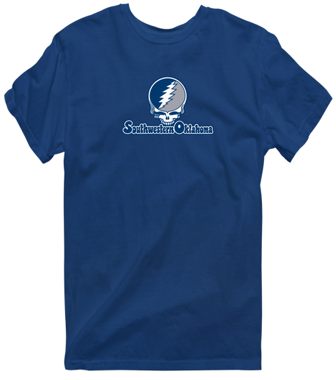 Southwestern Oklahoma Stealie Premium Unisex T-Shirt — Design: Southwestern Oklahoma State University — Navy