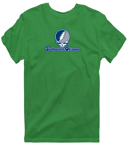 Southwestern Oklahoma Stealie Premium Unisex T-Shirt — Design: Southwestern Oklahoma State University — Irish Green