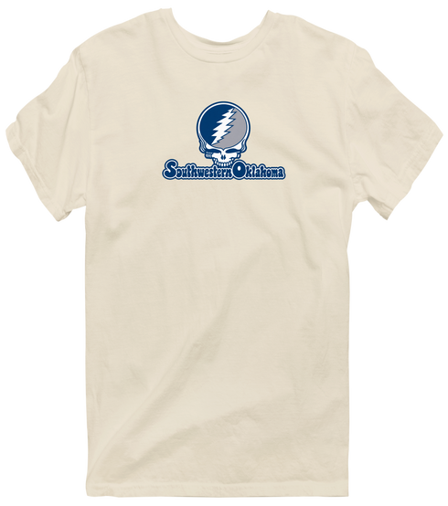 Southwestern Oklahoma Stealie Premium Unisex T-Shirt — Design: Southwestern Oklahoma State University — Sand