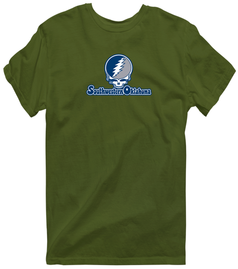 Southwestern Oklahoma Stealie Premium Unisex T-Shirt — Design: Southwestern Oklahoma State University — Military Green