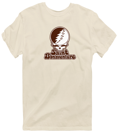 St Bonaventure Stealie Premium Unisex T-Shirt — Design: St. Bonaventure University — Sand