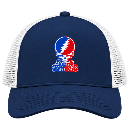 St Francis Stealie Premium Unisex Trucker Cap — Design: St. Francis College Brooklyn — Navy/White
