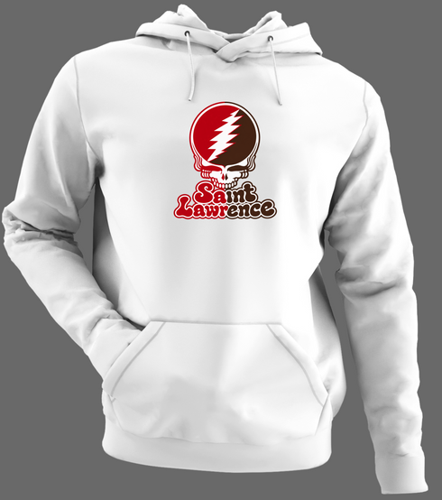 St Lawrence Stealie Premium Unisex Hoodie — Design: St Lawrence University — White/Grey
