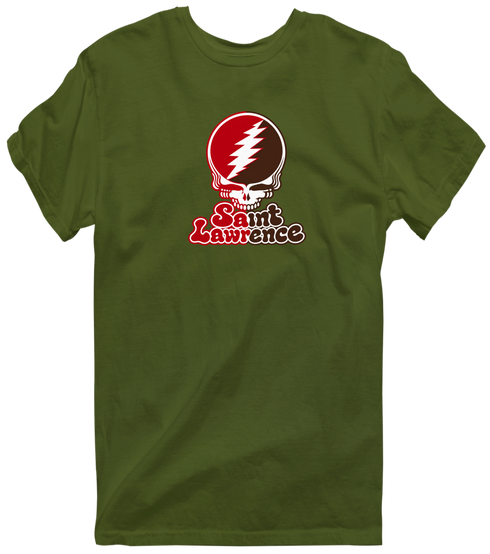 St Lawrence Stealie Premium Unisex T-Shirt — Design: St Lawrence University — Military Green