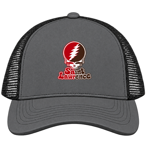 St Lawrence Stealie Premium Unisex Trucker Cap — Design: St Lawrence University — Charcoal/Black