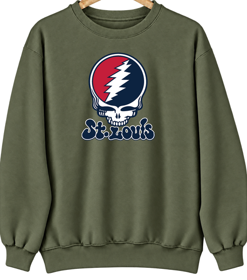 St. Louis Baseball Stealie Grateful Dead Crewneck — St. Louis Cardinals — Military Green