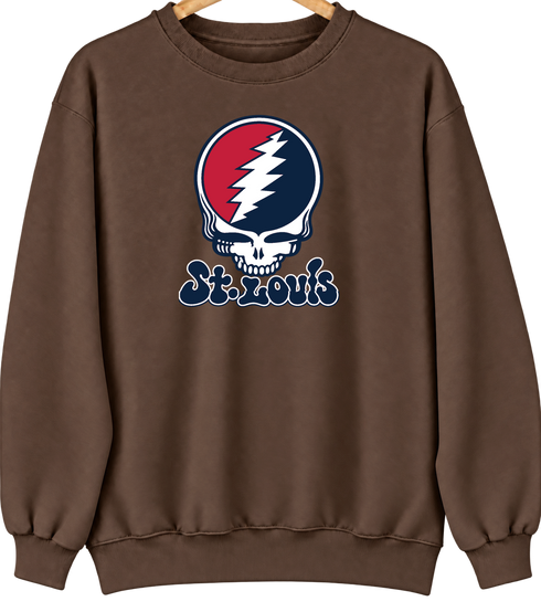 St. Louis Baseball Stealie Grateful Dead Crewneck — St. Louis Cardinals — Brown