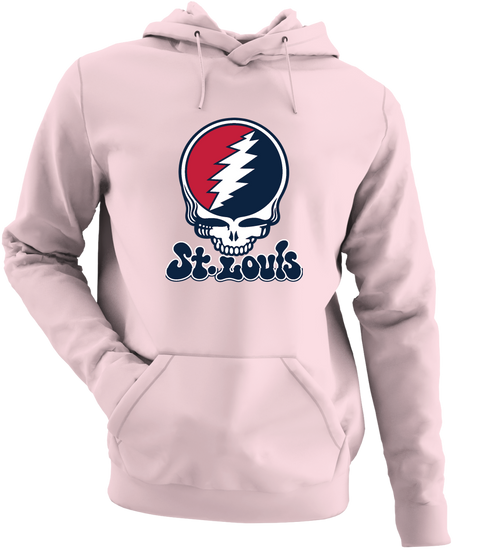 St. Louis Baseball Stealie Grateful Dead Hoodie — St. Louis Cardinals — Light Pink
