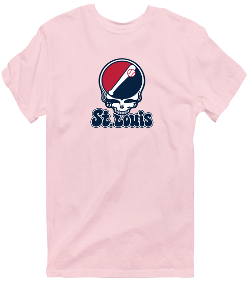 St. Louis Baseball Stealie Grateful Dead T-Shirt — St. Louis Cardinals — Light Pink