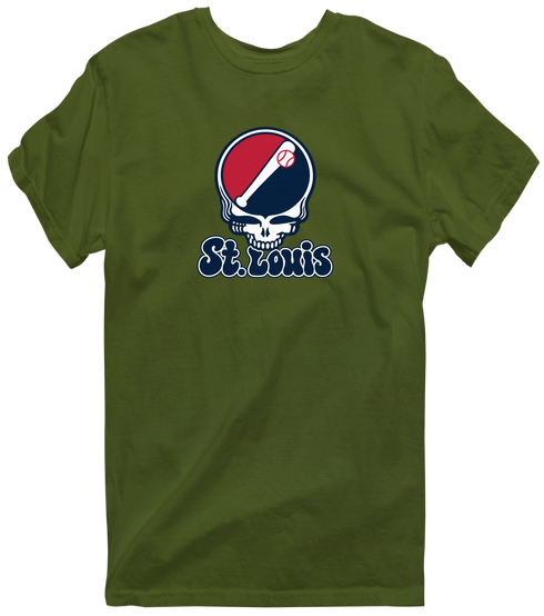 St. Louis Baseball Stealie Grateful Dead T-Shirt — St. Louis Cardinals — Military Green