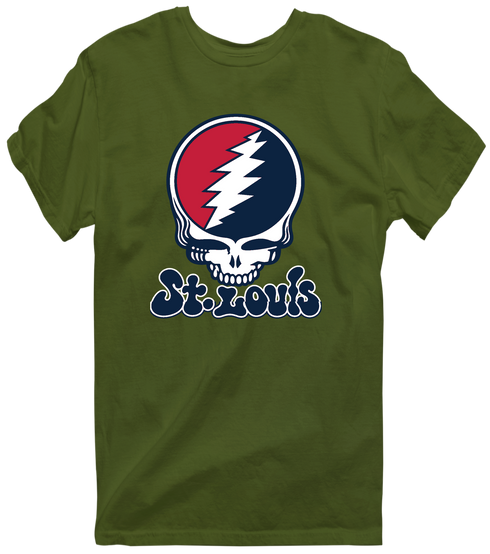 St. Louis Baseball Stealie Grateful Dead T-Shirt — St. Louis Cardinals — Military Green