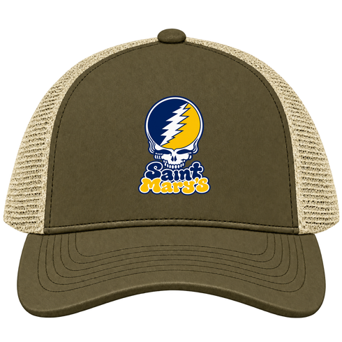 St Marys Stealie Premium Unisex Trucker Cap — Design: St. Mary's College of Maryland — Moss/Khaki