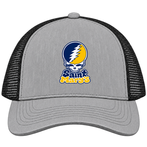St Marys Stealie Premium Unisex Trucker Cap — Design: St. Mary's College of Maryland — Heather Grey/Black