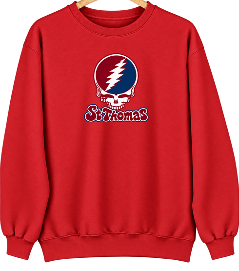 St Thomas Stealie Premium Unisex Crewneck — Design: St Thomas University — Red
