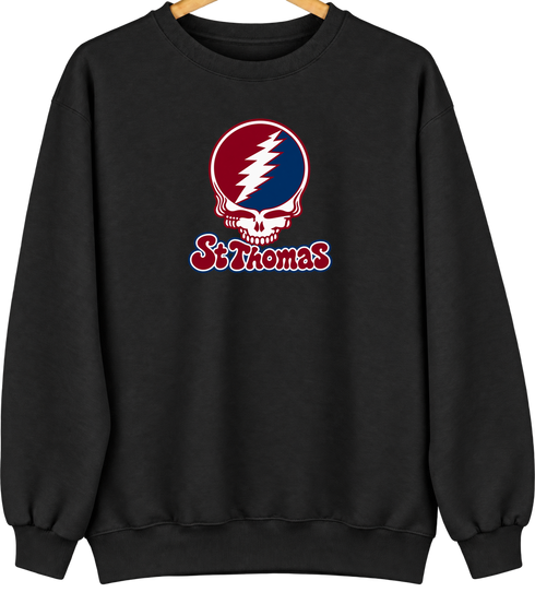 St Thomas Stealie Premium Unisex Crewneck — Design: St Thomas University — Black