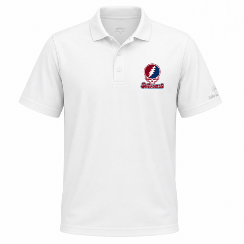 St Thomas Stealie Premium Unisex Polo — Design: St Thomas University — White