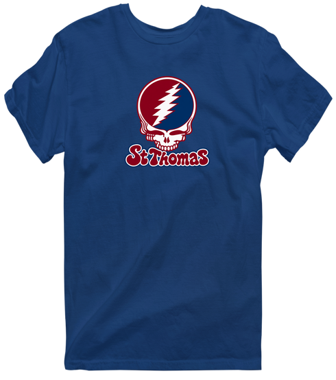 St Thomas Stealie Premium Unisex T-Shirt — Design: St Thomas University — Navy