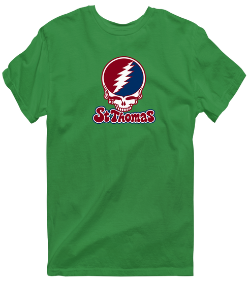 St Thomas Stealie Premium Unisex T-Shirt — Design: St Thomas University — Irish Green