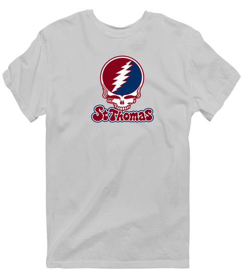 St Thomas Stealie Premium Unisex T-Shirt — Design: St Thomas University — Sport Grey
