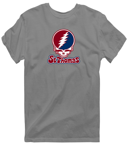 St Thomas Stealie Premium Unisex T-Shirt — Design: St Thomas University — Dark Heather