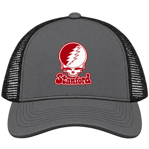 Stanford Stealie Premium Unisex Trucker Cap — Design: Stanford University — Charcoal/Black