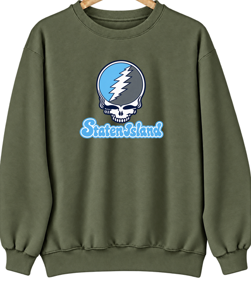 Staten Island Stealie Premium Unisex Crewneck — Design: Staten Island College of — Military Green