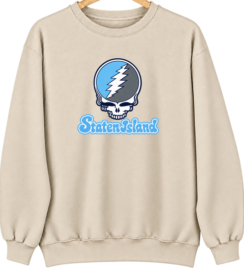 Staten Island Stealie Premium Unisex Crewneck — Design: Staten Island College of — Sand