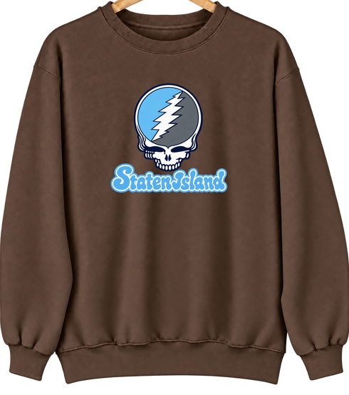 Staten Island Stealie Premium Unisex Crewneck — Design: Staten Island College of — Brown