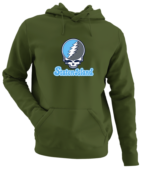 Staten Island Stealie Premium Unisex Hoodie — Design: Staten Island College of — Military Green