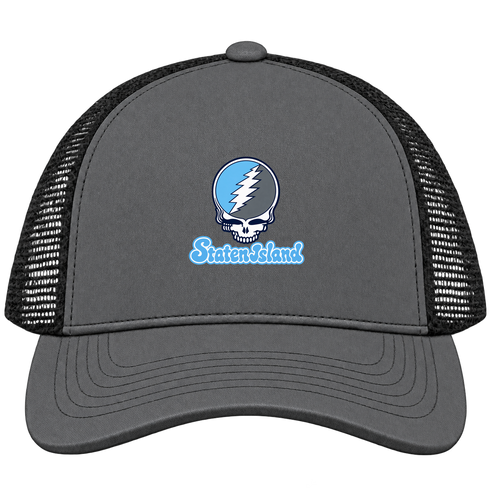 Staten Island Stealie Premium Unisex Trucker Cap — Design: Staten Island College of — Charcoal/Black