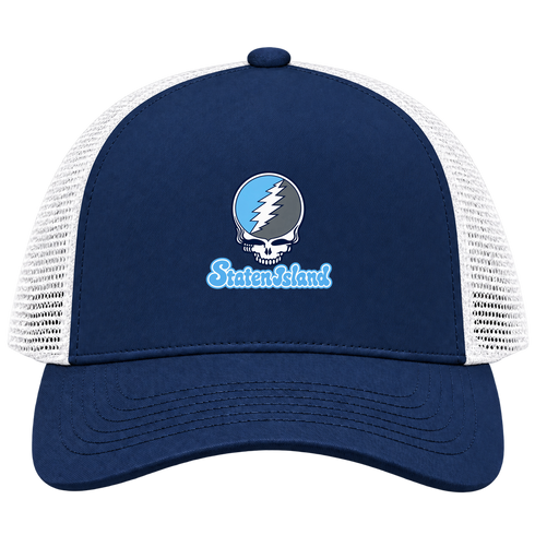Staten Island Stealie Premium Unisex Trucker Cap — Design: Staten Island College of — Navy/White