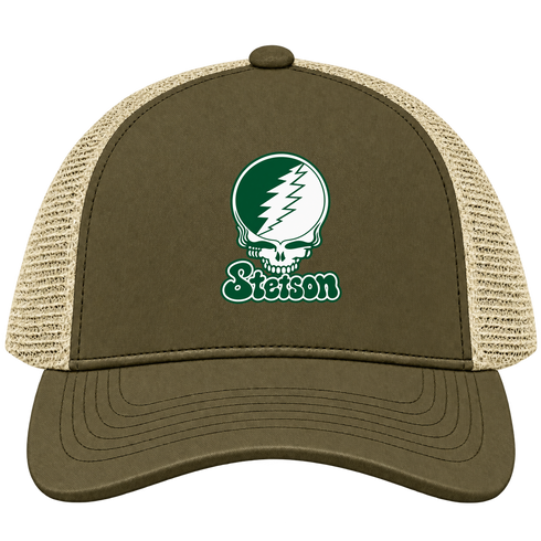 Stetson Stealie Premium Unisex Trucker Cap — Design: Stetson University — Moss/Khaki