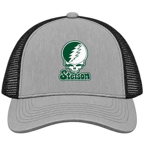 Stetson Stealie Premium Unisex Trucker Cap — Design: Stetson University — Heather Grey/Black