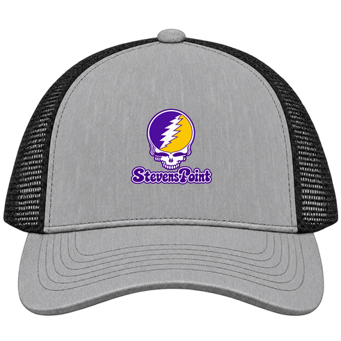 Steven Point Stealie Premium Unisex Trucker Cap — Design: Wisconsin-Stevens Point University of — Heather Grey/Black