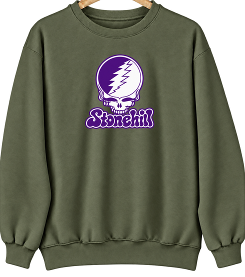 Stonehill Stealie Premium Unisex Crewneck — Design: Stonehill College — Military Green