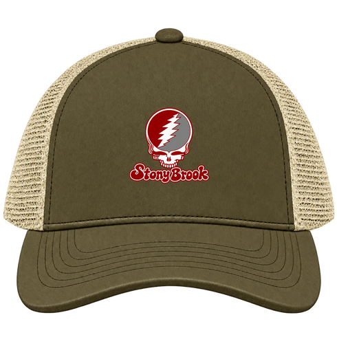 Stony Brook Stealie Premium Unisex Trucker Cap — Design: Stony Brook University — Moss/Khaki